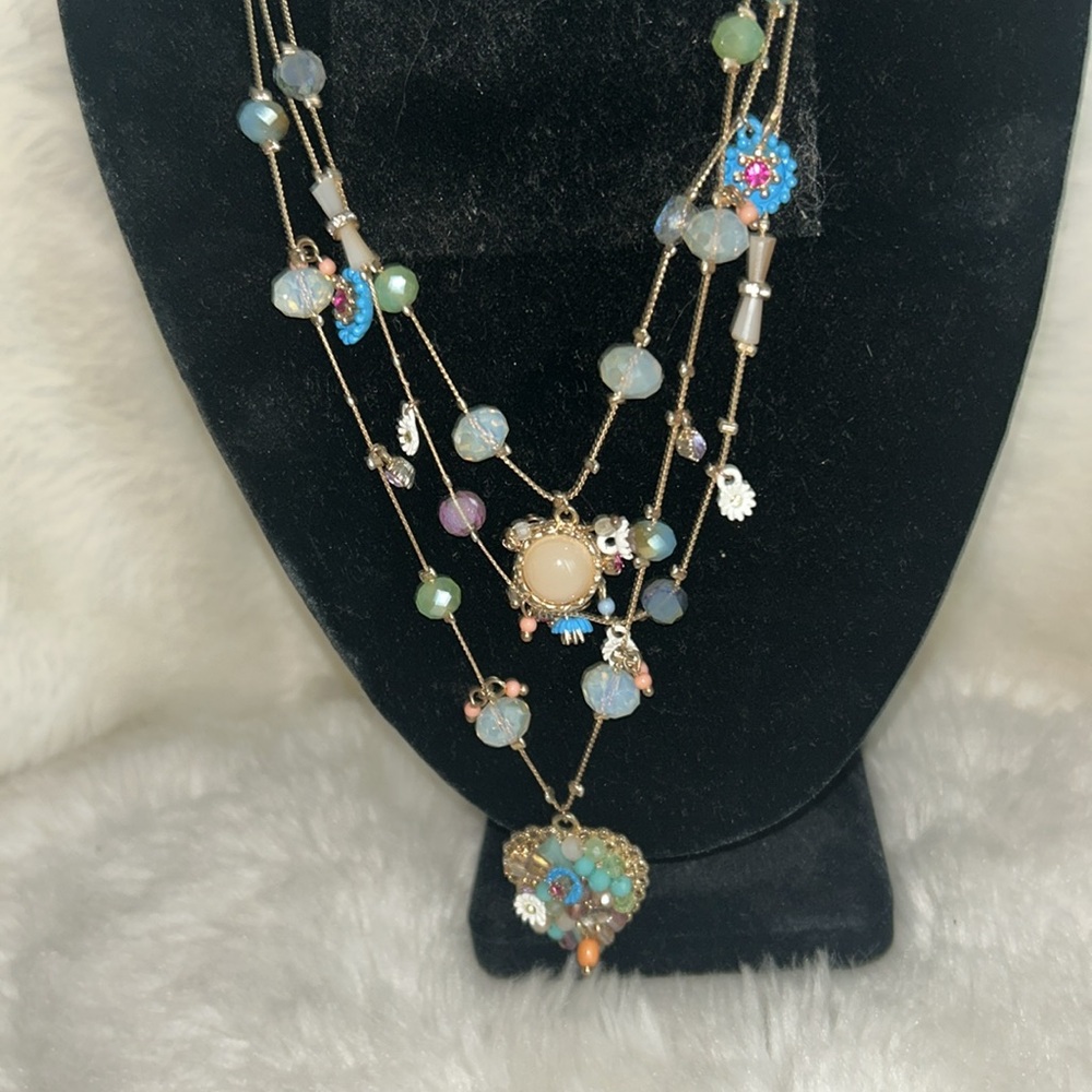 Betsey Johnson Blue and Green Necklace with Cascading Design